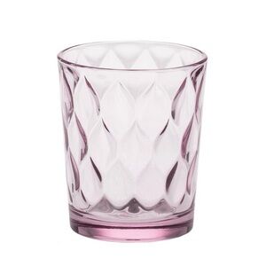 (5) World Market Blush Rose Pink Glass Diamond Shaped Drinking Glasses Millenial